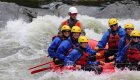 Upstream angle of a group of paddlers and their guide on the Lochsa River