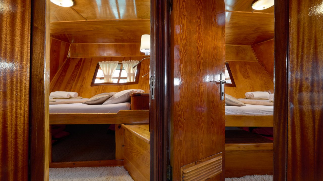 interior cabin with bed on sailing yacht