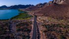 A long road diving the desert from the sea in Baja, Mexico