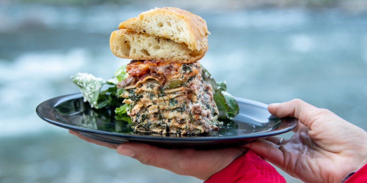 A ROW guest displays their dutch oven lasagna