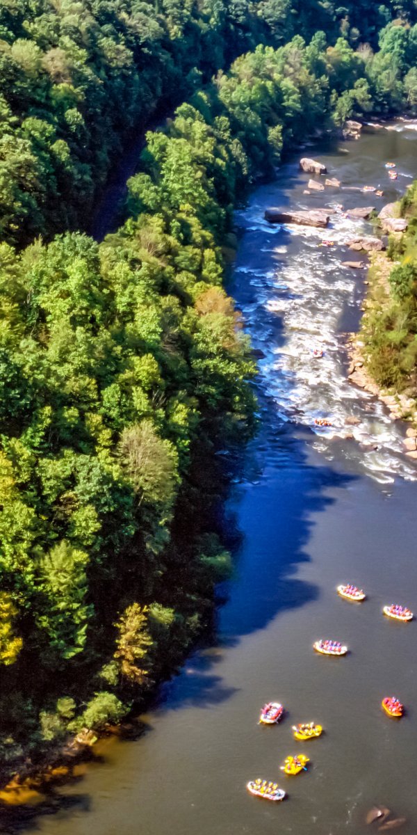 white water rafters view from above
