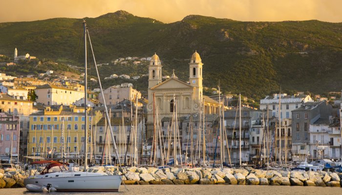 Boats line the shore in Ajaccio, Corsica 