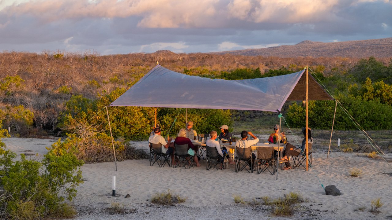 Dining area at an exclusive eco camp in the Galapagos