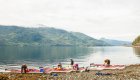 Kayakers packing their boats before a day on the water in Johnstone Strait