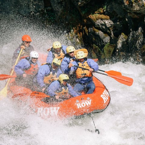 A group of people rafting on the Lochsa river in Idaho.