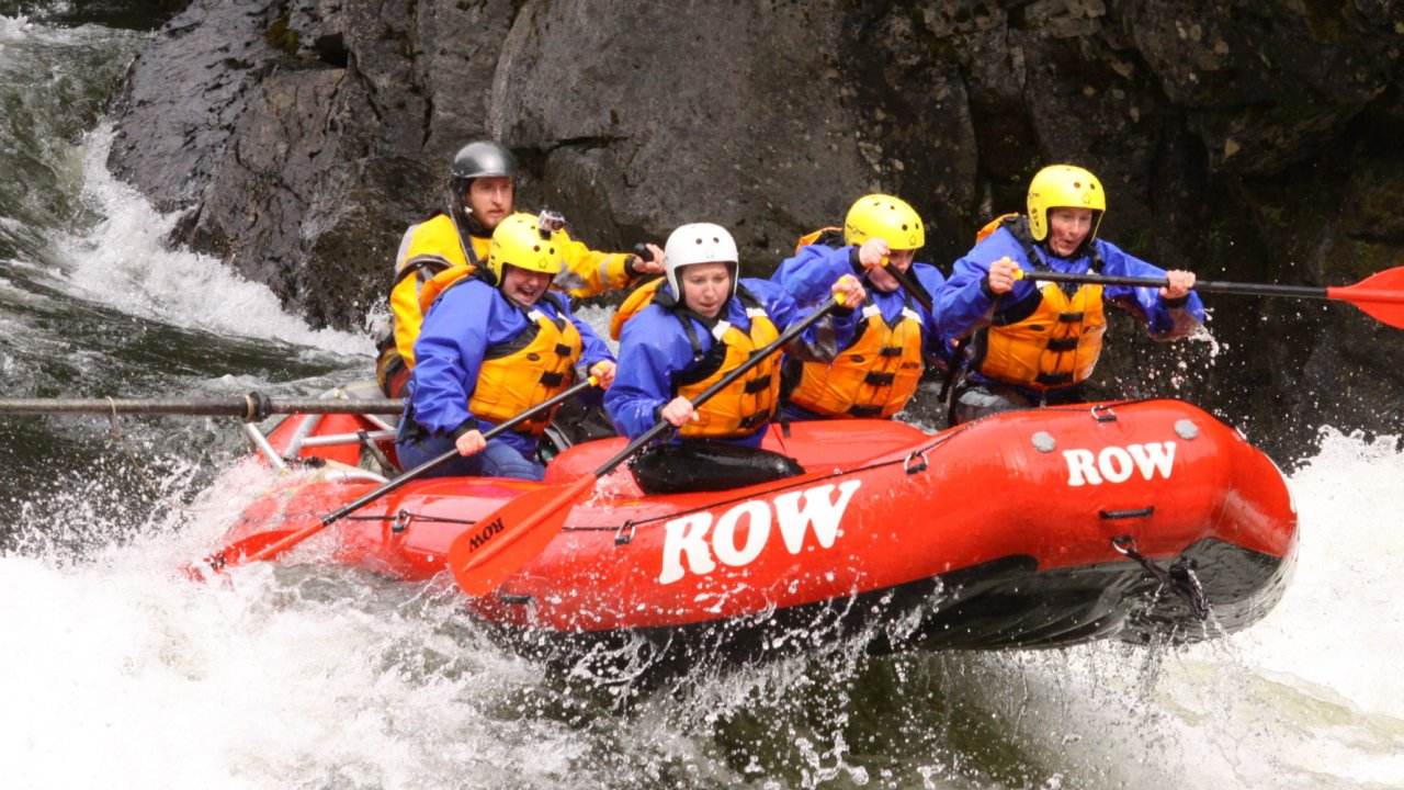 red raft on the Lochsa river near Syringa Idaho