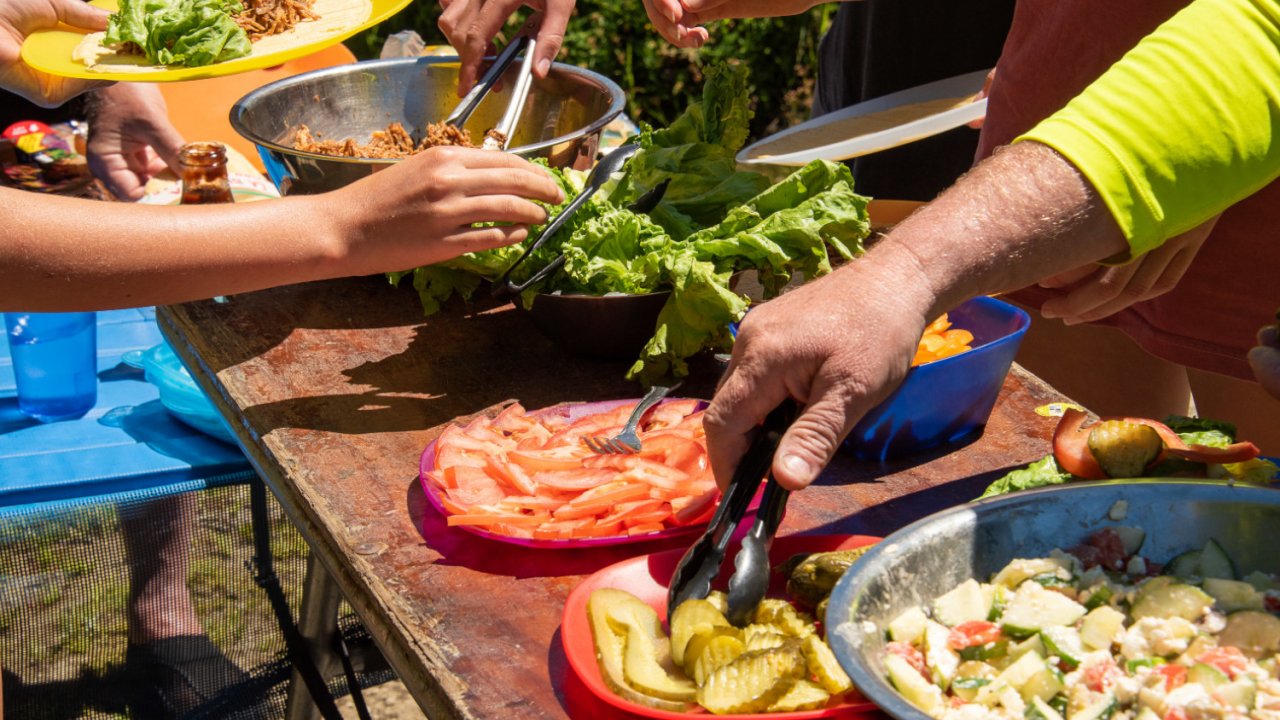 buffet style lunch on wooden table