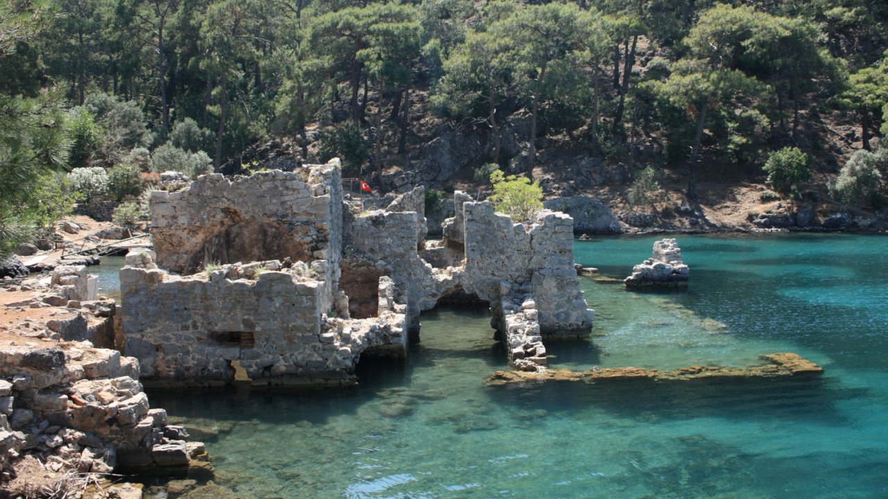View of the sunken roman bath in Turkey