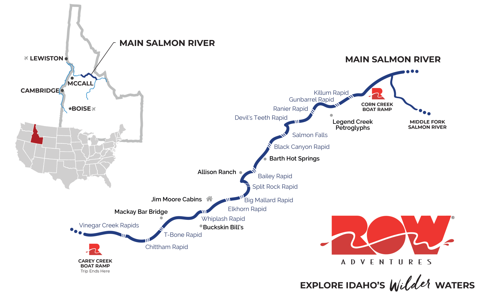 ROW Adventures Main Salmon River rafting map